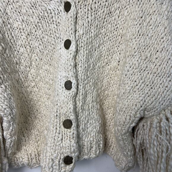 Anthropologie Chunky Knit Fringe Cardigan Sweater Woman’s Size XS/S - Picture 3 of 8
